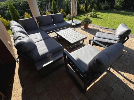 Komplet mebli na taras - szary narożnik 220x220cm + 2 fotele - Panaon Corner - GG