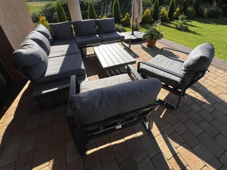 Komplet mebli na taras - szary narożnik 220x220cm + 2 fotele - Panaon Corner - GG
