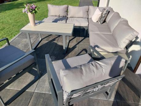 Komplet mebli na taras - szary narożnik 220x220cm + 2 fotele - Panaon Corner - GG