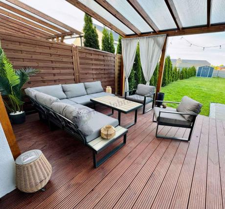 Komplet mebli na taras - szary narożnik 220x220cm + 2 fotele - Panaon Corner - GG