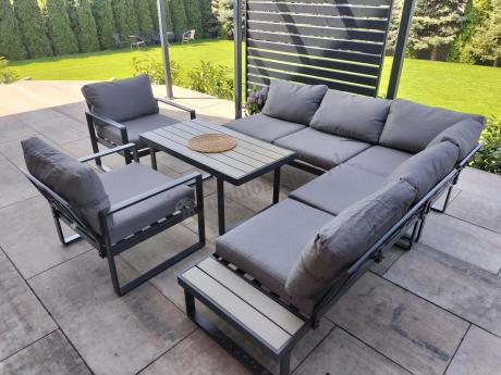 Komplet mebli na taras - szary narożnik 220x220cm + 2 fotele - Panaon Corner - GG
