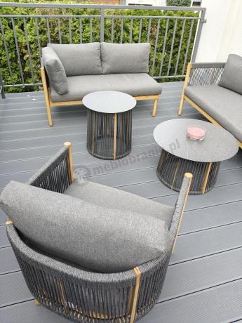 Komplet mebli na taras aluminiowy dla 6 os. narożnik z fotelem i dwoma stolikami rope style premium Narello - Antraci