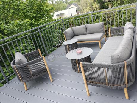 Komplet mebli na taras aluminiowy dla 6 os. narożnik z fotelem i dwoma stolikami rope style premium Narello - Antraci