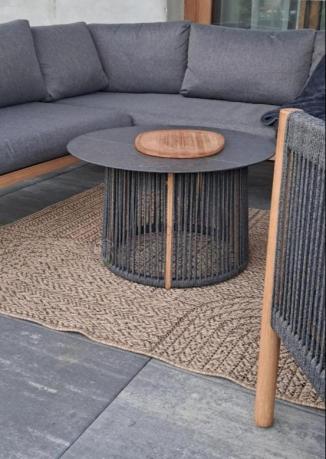 Komplet mebli na taras aluminiowy dla 6 os. narożnik z fotelem i dwoma stolikami rope style premium Narello - Antraci
