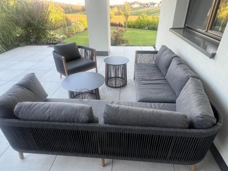 Komplet mebli na taras aluminiowy dla 6 os. narożnik z fotelem i dwoma stolikami rope style premium Narello - Antraci