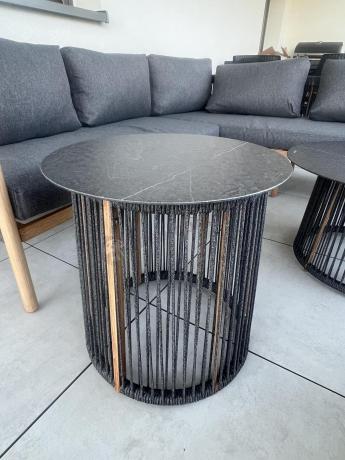 Komplet mebli na taras aluminiowy dla 6 os. narożnik z fotelem i dwoma stolikami rope style premium Narello - Antraci