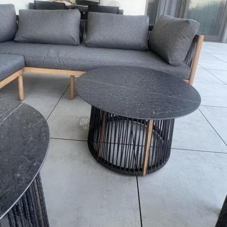 Komplet mebli na taras aluminiowy dla 6 os. narożnik z fotelem i dwoma stolikami rope style premium Narello - Antraci