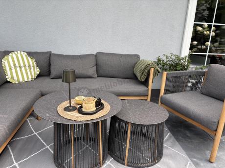 Komplet mebli na taras aluminiowy dla 6 os. narożnik z fotelem i dwoma stolikami rope style premium Narello - Antraci