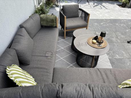 Komplet mebli na taras aluminiowy dla 6 os. narożnik z fotelem i dwoma stolikami rope style premium Narello - Antraci