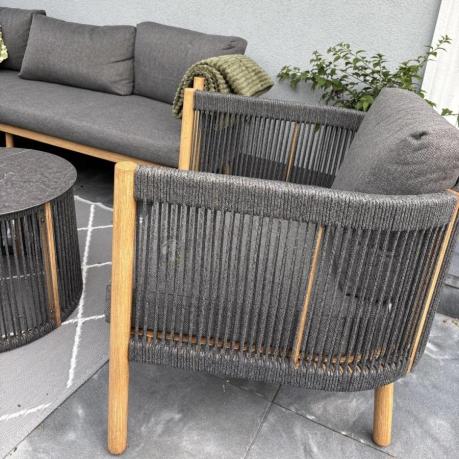 Komplet mebli na taras aluminiowy dla 6 os. narożnik z fotelem i dwoma stolikami rope style premium Narello - Antraci
