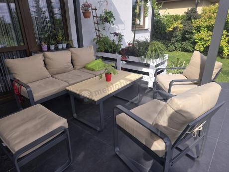 Komplet mebli na taras dla 7 osób - sofa 175cm, fotele i pufy - Panaon Dining WB