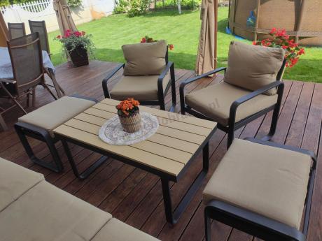 Komplet mebli na taras dla 7 osób - sofa 175cm, fotele i pufy - Panaon Dining WB