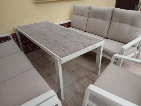 Komplet mebli na taras dla 8 osób - 2 sofy, 2 fotele i wysoki stół - Tavaro Grande Cream