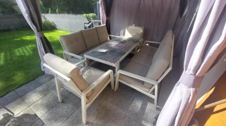 Komplet mebli na taras dla 8 osób - 2 sofy, 2 fotele i wysoki stół - Tavaro Grande Cream