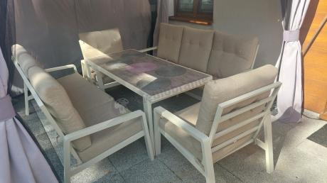Komplet mebli na taras dla 8 osób - 2 sofy, 2 fotele i wysoki stół - Tavaro Grande Cream