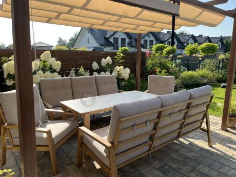 Komplet mebli na taras z dwiema sofami i wysokim stołem obiadowym - Tavaro Grande Wood