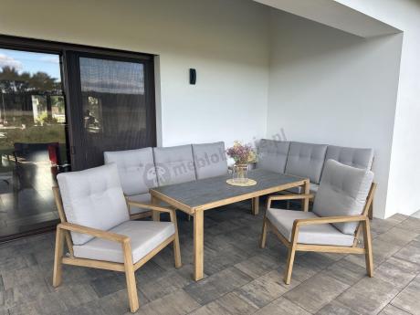 Komplet mebli na taras z dwiema sofami i wysokim stołem obiadowym - Tavaro Grande Wood