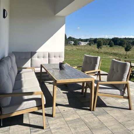 Komplet mebli na taras z dwiema sofami i wysokim stołem obiadowym - Tavaro Grande Wood