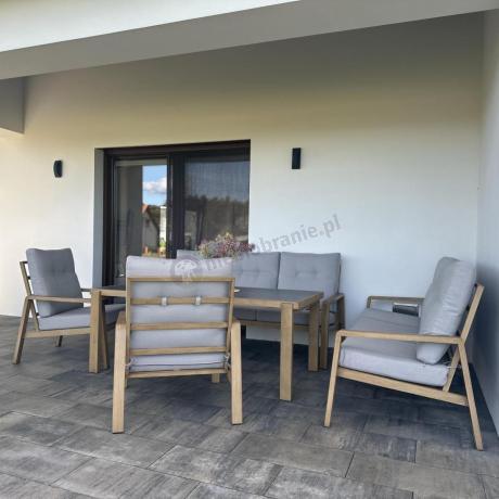 Komplet mebli na taras z dwiema sofami i wysokim stołem obiadowym - Tavaro Grande Wood