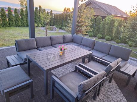 Komplet mebli na taras z narożnikiem, fotelami i pufami - Calamba Corner XXL - Antracite