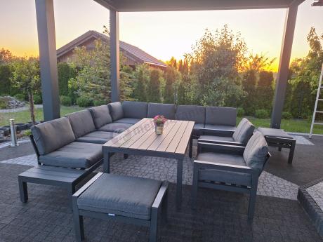Komplet mebli na taras z narożnikiem, fotelami i pufami - Calamba Corner XXL - Antracite