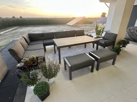 Komplet mebli na taras z narożnikiem, fotelami i pufami - Calamba Corner XXL - Antracite