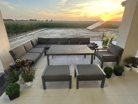 Komplet mebli na taras z narożnikiem, fotelami i pufami - Calamba Corner XXL - Antracite