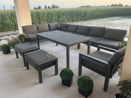 Komplet mebli na taras z narożnikiem, fotelami i pufami - Calamba Corner XXL - Antracite