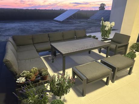 Komplet mebli na taras z narożnikiem, fotelami i pufami - Calamba Corner XXL - Antracite