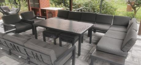 Komplet mebli na taras z narożnikiem, fotelami i pufami - Calamba Corner XXL - Antracite