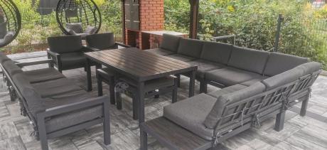 Komplet mebli na taras z narożnikiem, fotelami i pufami - Calamba Corner XXL - Antracite