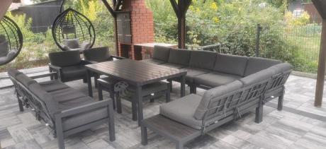 Komplet mebli na taras z narożnikiem, fotelami i pufami - Calamba Corner XXL - Antracite