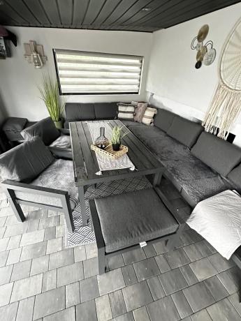 Komplet mebli na taras z narożnikiem, fotelami i pufami - Calamba Corner XXL - Antracite