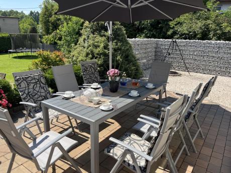 Komplet mebli obiadowych do ogrodu - stół i 8 regulowanych foteli - Kanbery Silver 8+1