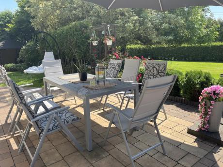 Komplet mebli obiadowych do ogrodu - stół i 8 regulowanych foteli - Kanbery Silver 8+1