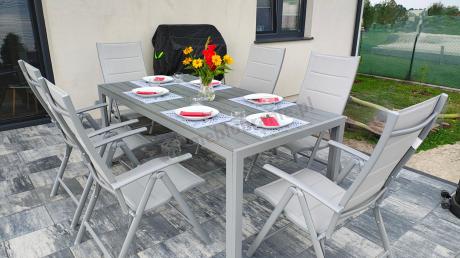 Komplet mebli obiadowych do ogrodu - stół i 8 regulowanych foteli - Kanbery Silver 8+1
