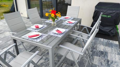 Komplet mebli obiadowych do ogrodu - stół i 8 regulowanych foteli - Kanbery Silver 8+1