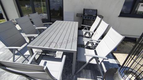 Komplet mebli obiadowych do ogrodu - stół i 8 regulowanych foteli - Kanbery Silver 8+1