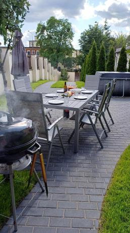 Komplet mebli obiadowych do ogrodu - stół i 8 regulowanych foteli - Kanbery Silver 8+1