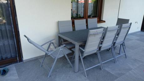 Komplet mebli obiadowych do ogrodu - stół i 8 regulowanych foteli - Kanbery Silver 8+1
