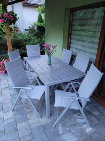Komplet mebli obiadowych do ogrodu - stół i 8 regulowanych foteli - Kanbery Silver 8+1