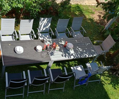 Komplet mebli obiadowych do ogrodu - stół i 8 regulowanych foteli - Kanbery Silver 8+1