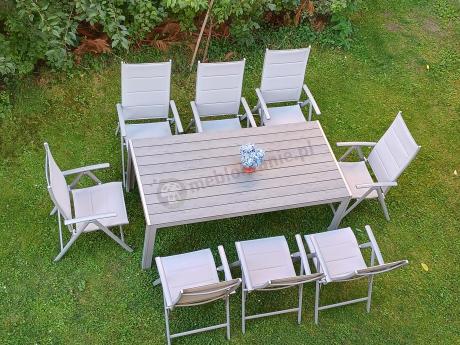 Komplet mebli obiadowych do ogrodu - stół i 8 regulowanych foteli - Kanbery Silver 8+1