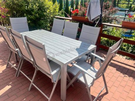 Komplet mebli obiadowych do ogrodu - stół i 8 regulowanych foteli - Kanbery Silver 8+1