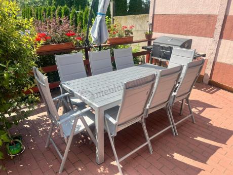Komplet mebli obiadowych do ogrodu - stół i 8 regulowanych foteli - Kanbery Silver 8+1
