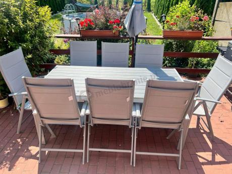 Komplet mebli obiadowych do ogrodu - stół i 8 regulowanych foteli - Kanbery Silver 8+1