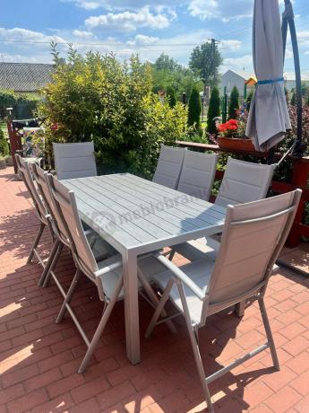 Komplet mebli obiadowych do ogrodu - stół i 8 regulowanych foteli - Kanbery Silver 8+1