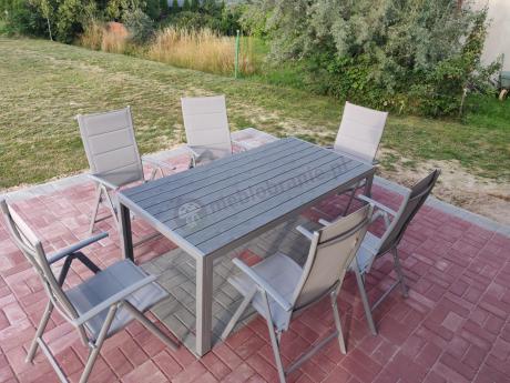 Komplet mebli obiadowych do ogrodu - stół i 8 regulowanych foteli - Kanbery Silver 8+1