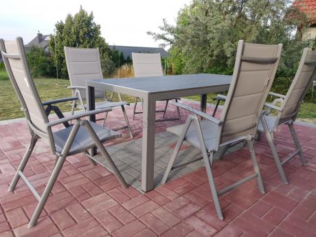 Komplet mebli obiadowych do ogrodu - stół i 8 regulowanych foteli - Kanbery Silver 8+1