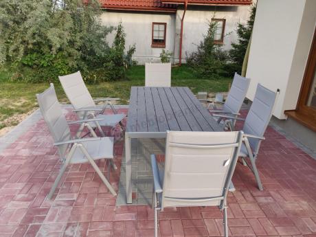 Komplet mebli obiadowych do ogrodu - stół i 8 regulowanych foteli - Kanbery Silver 8+1
